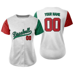 Custom Colorblock White Full Button Mexico Baseball Jersey for Women