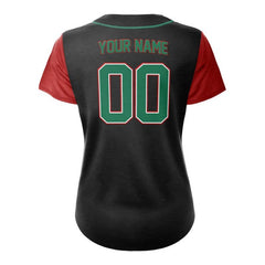Colorblock Red Custom Full Button Mexico Baseball Jersey for Women