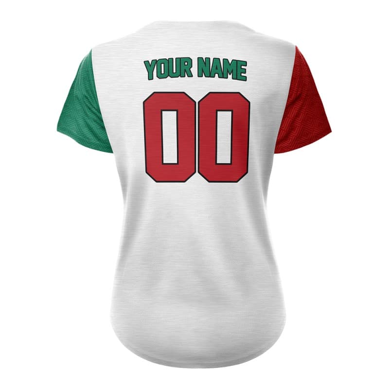 Custom Colorblock White Full Button Mexico Baseball Jersey for Women