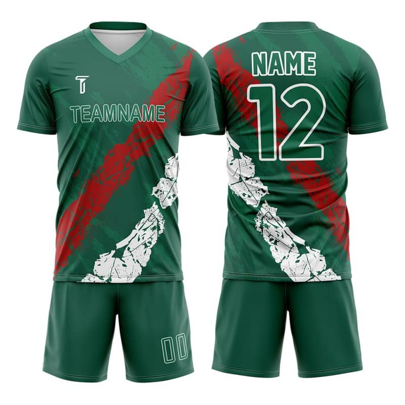 Custom Green Red-White Mexico Soccer Jersey Uniform Set