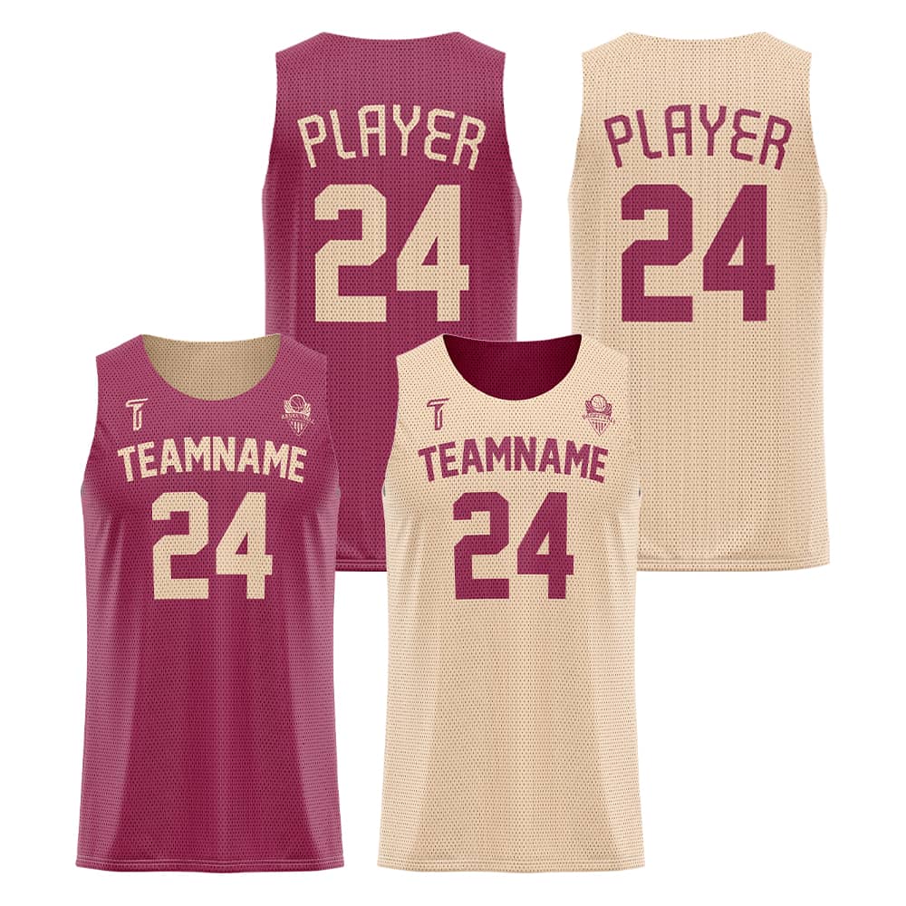 Maroon-Khaki Custom Reversible Basketball Jersey