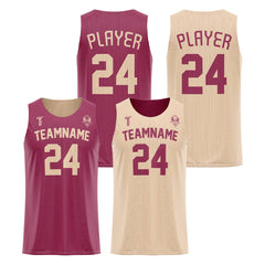Maroon-Khaki Custom Reversible Basketball Jersey