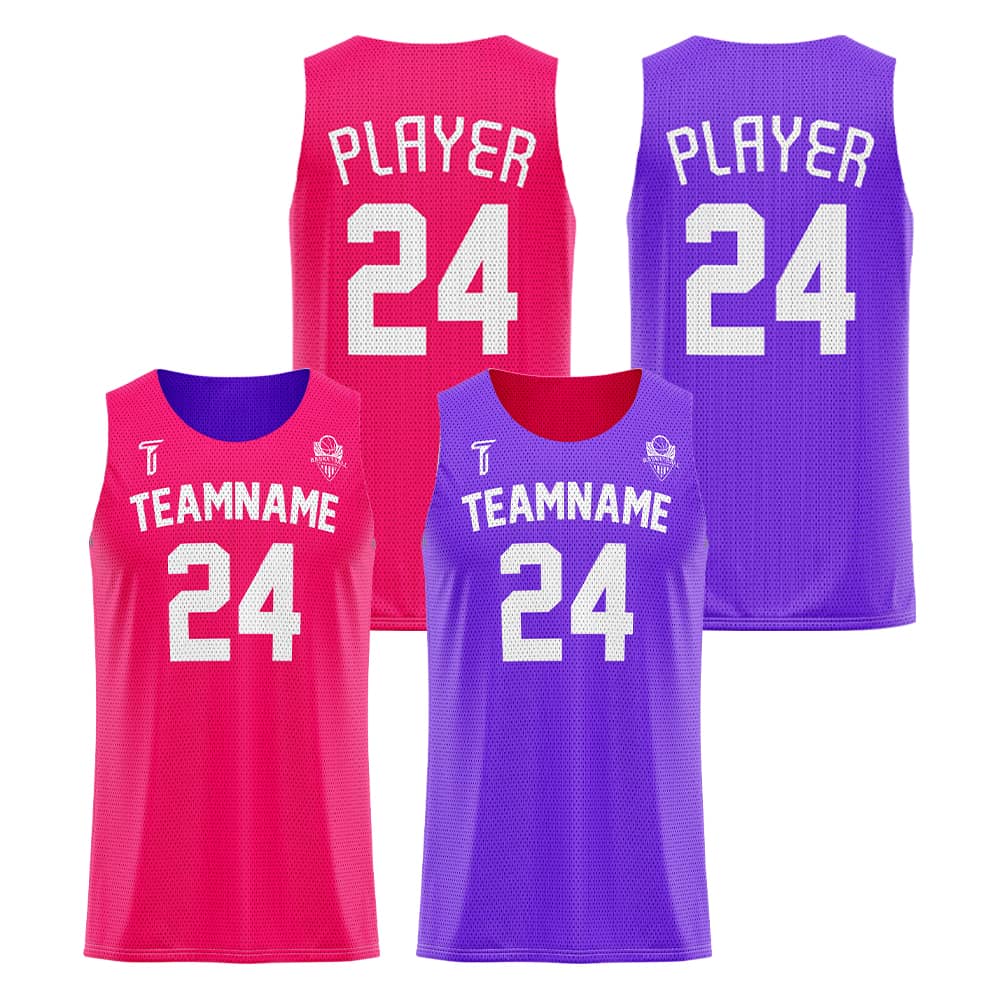 Pink-Violet Custom Reversible Basketball Jersey