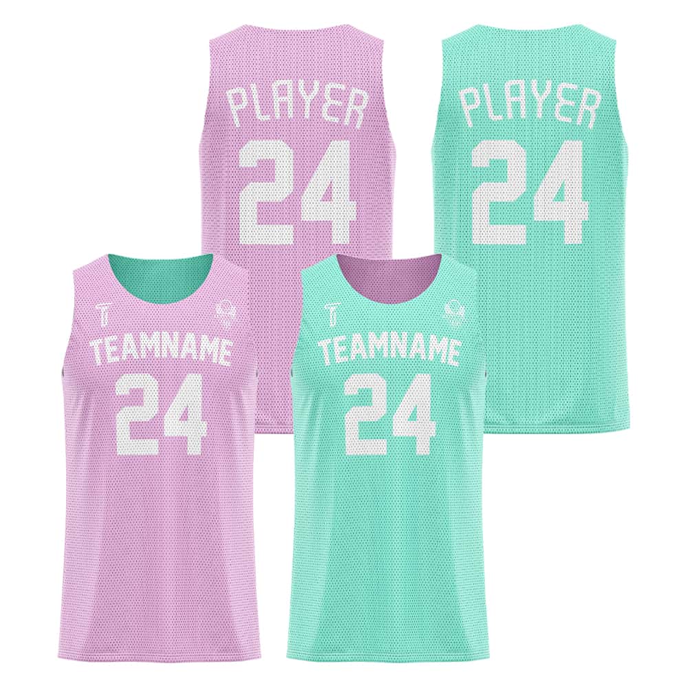 Blush-Teal Custom Reversible Basketball Jersey