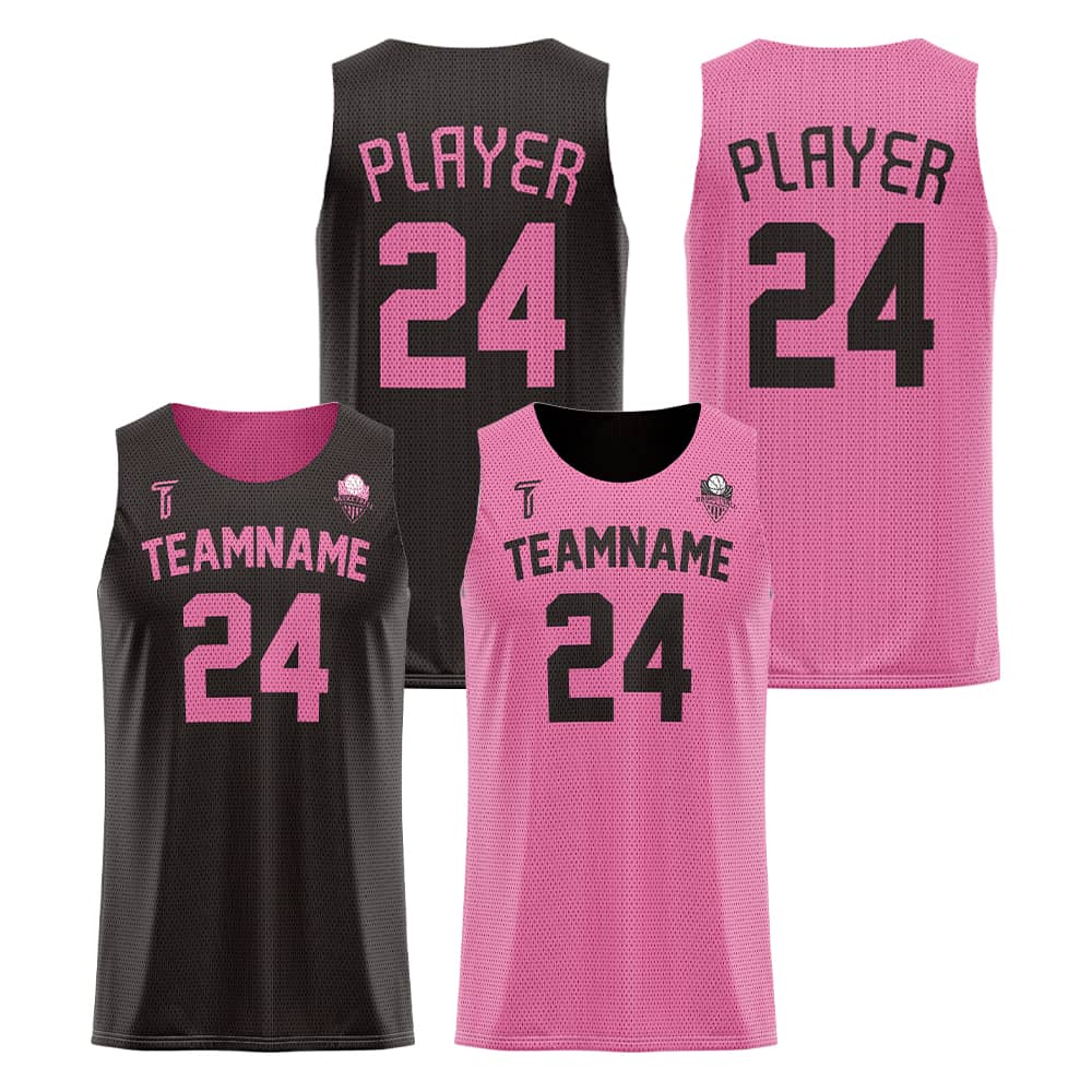 Black-Pink Custom Reversible Basketball Jersey