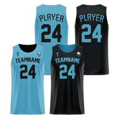 Blue-Black Custom Reversible Basketball Jersey