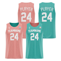 Pale Pink-Teal Custom Reversible Basketball Jersey