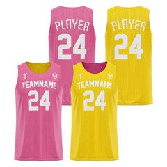 Pink-Yellow Custom Reversible Basketball Jersey