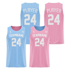 Blue-Pink Custom Reversible Basketball Jersey