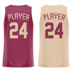 Maroon-Khaki Custom Reversible Basketball Jersey