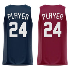 Dark Blue-Maroon Custom Reversible Basketball Jersey