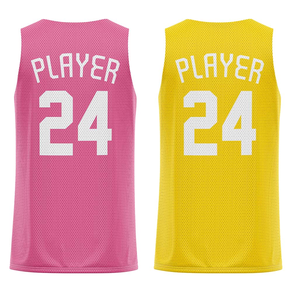 Pink-Yellow Custom Reversible Basketball Jersey