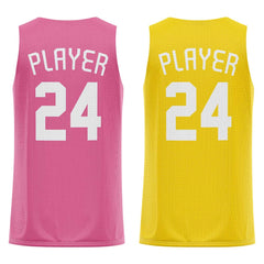 Pink-Yellow Custom Reversible Basketball Jersey