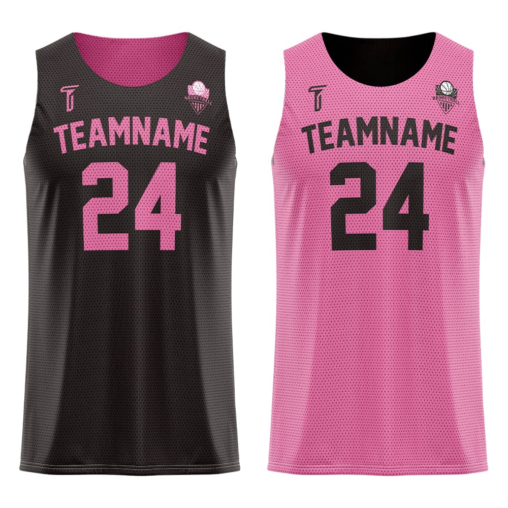 Black-Pink Custom Reversible Basketball Jersey