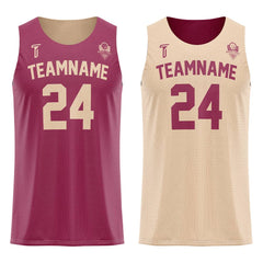 Maroon-Khaki Custom Reversible Basketball Jersey