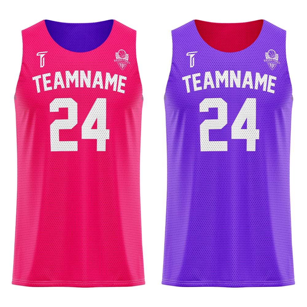 Pink-Violet Custom Reversible Basketball Jersey