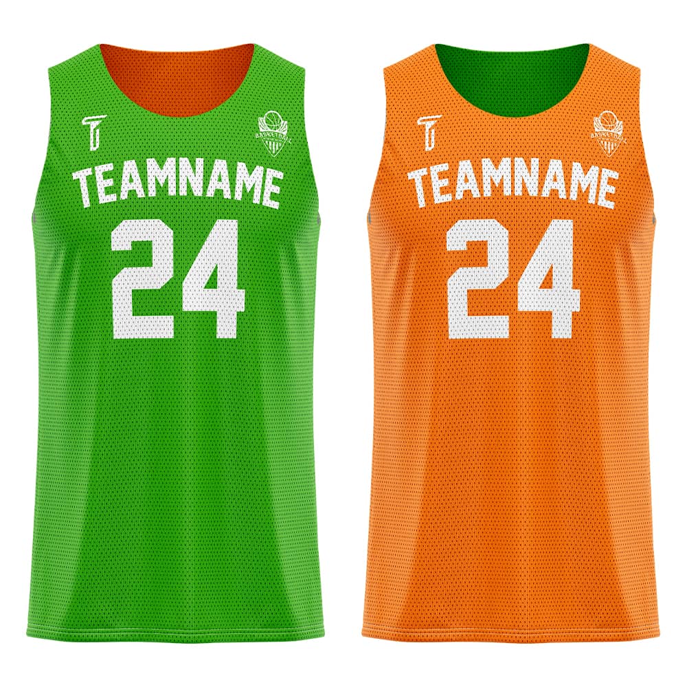 Green-Orange Custom Reversible Basketball Jersey