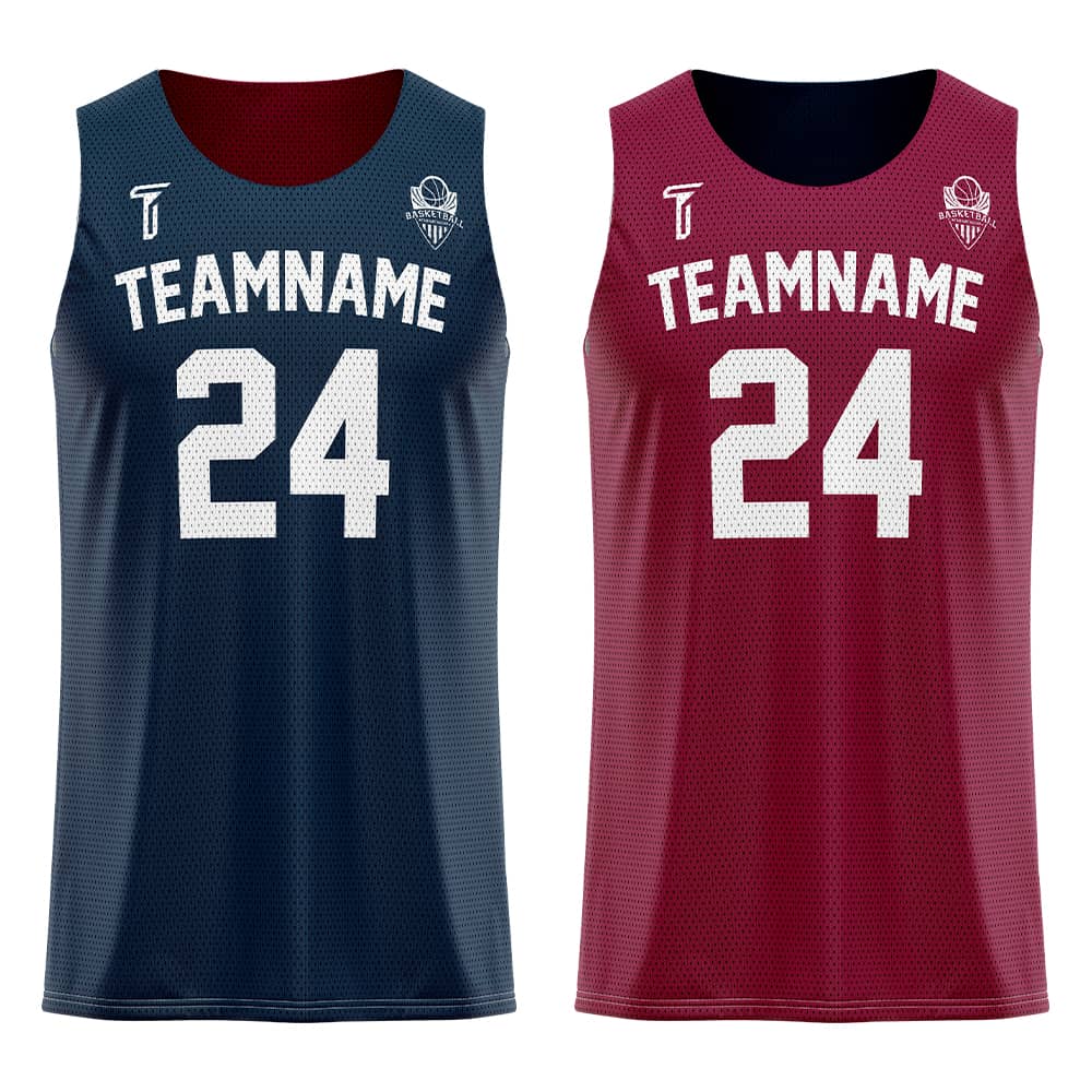 Dark Blue-Maroon Custom Reversible Basketball Jersey