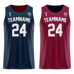 Dark Blue-Maroon Custom Reversible Basketball Jersey