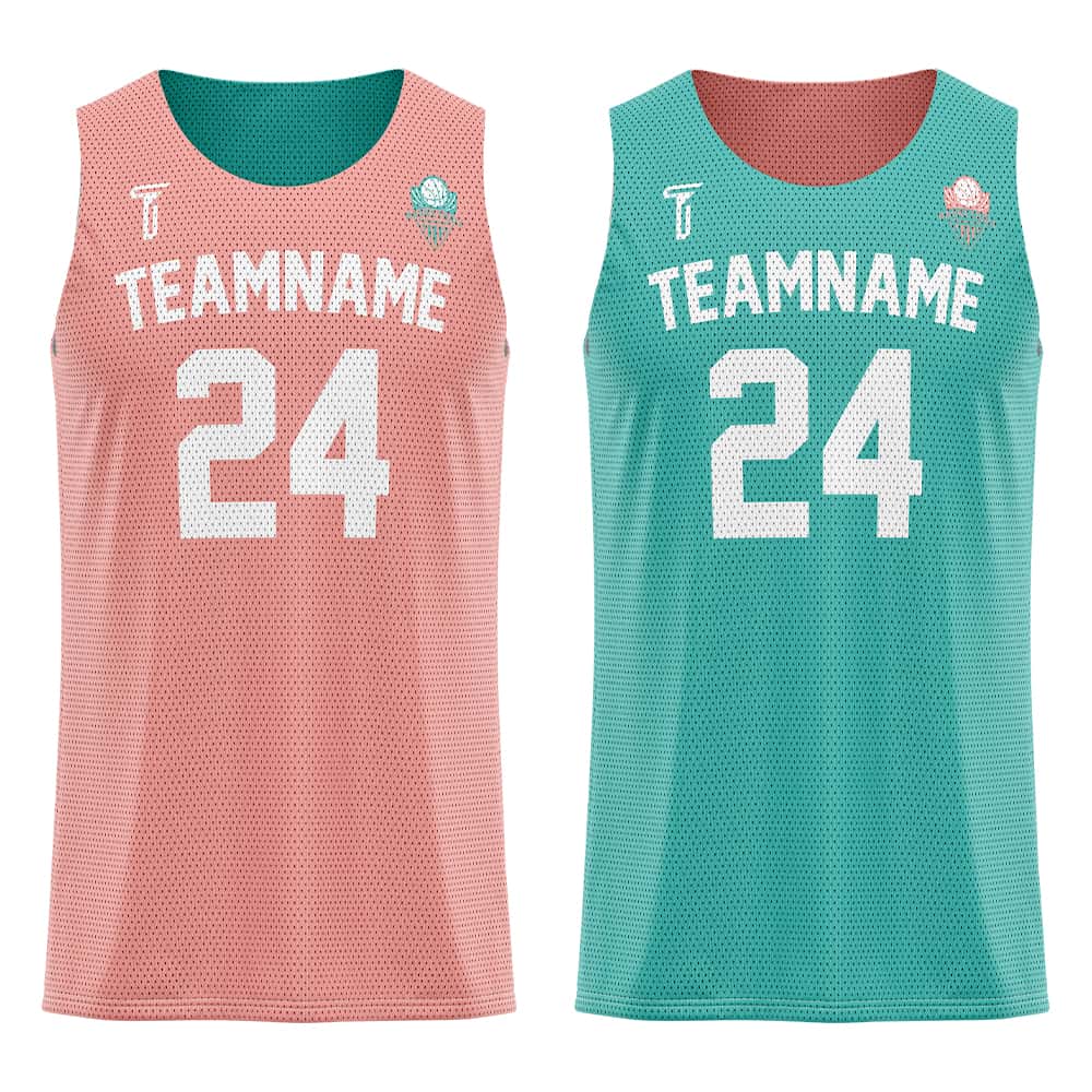 Pale Pink-Teal Custom Reversible Basketball Jersey