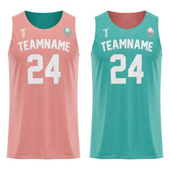 Pale Pink-Teal Custom Reversible Basketball Jersey