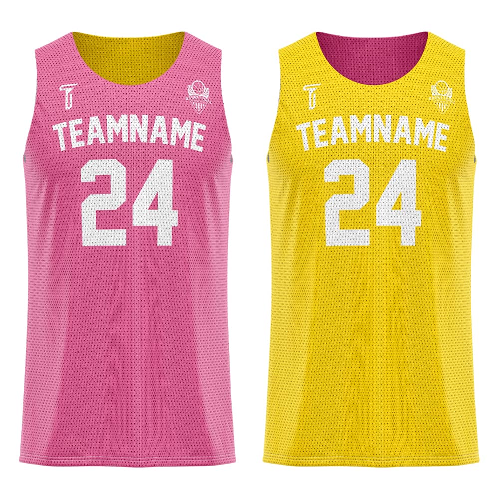 Pink-Yellow Custom Reversible Basketball Jersey