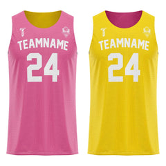 Pink-Yellow Custom Reversible Basketball Jersey