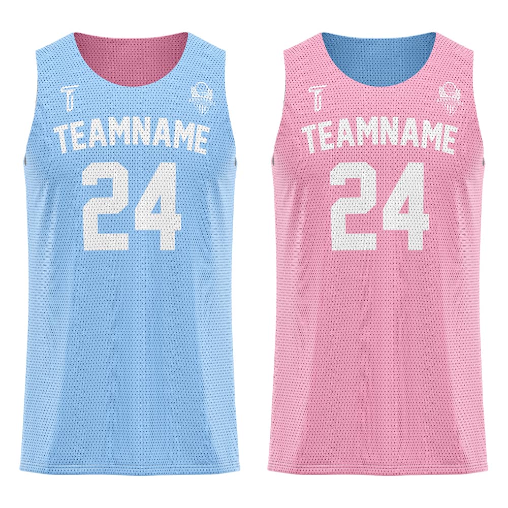 Blue-Pink Custom Reversible Basketball Jersey