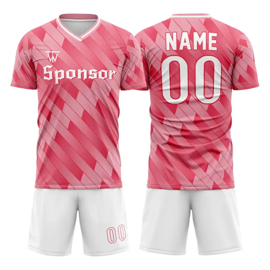 Custom Pink Strip Team Soccer Jersey Uniform Set