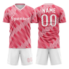 Custom Pink Strip Team Soccer Jersey Uniform Set