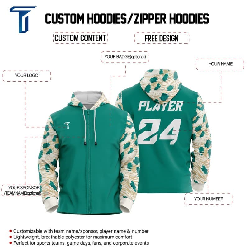 Custom Green Leopard Loose Fit Zipper Cardigan Hoodie Sweatshirt