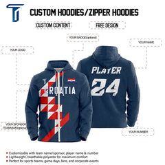 Custom Checkered Blue Loose Fit Zipper Cardigan Hoodie Sweatshirt