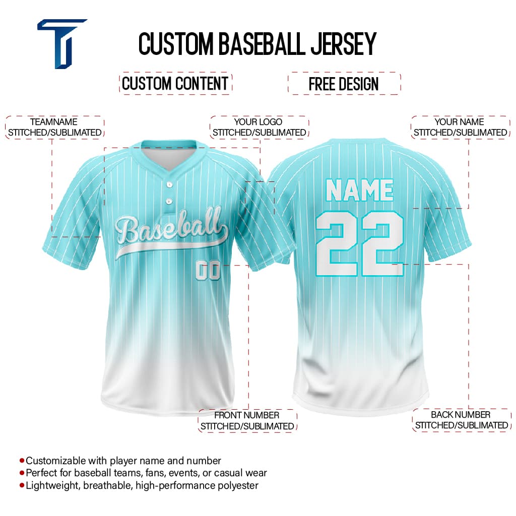 Teal Gradient Pinstripe Custom Two-Button Baseball Jersey