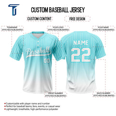 Teal Gradient Pinstripe Custom Two-Button Baseball Jersey