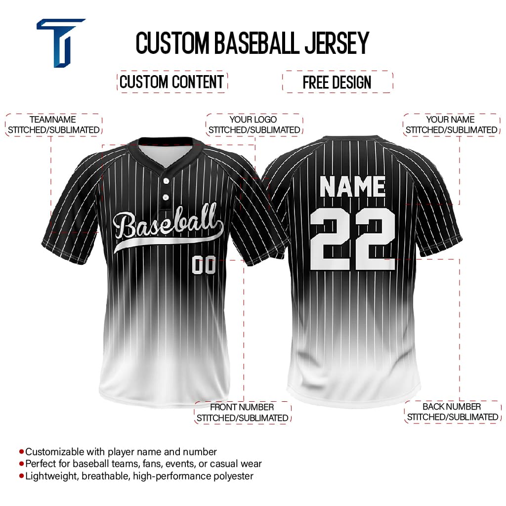 Black Gradient Pinstripe Custom Two-Button Baseball Jersey