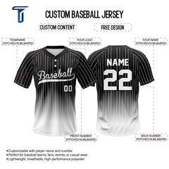 Black Gradient Pinstripe Custom Two-Button Baseball Jersey