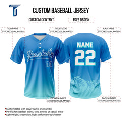 Blue Waves Custom Two-Button Baseball Jersey