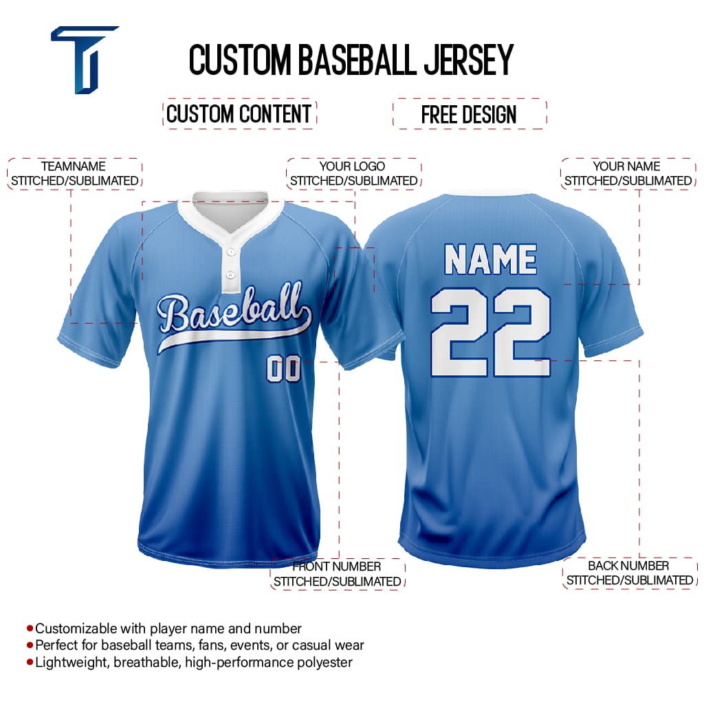 Cobalt Blue Custom Two-Button Baseball Jersey