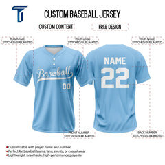 Cyan Blue Custom Two-Button Baseball Jersey