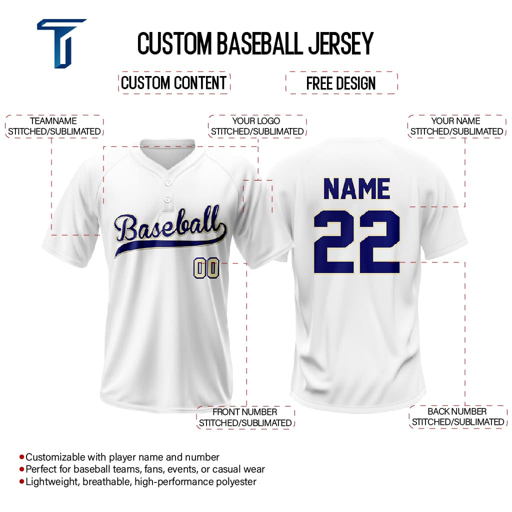 Blue Gold Custom Two-Button Baseball Jersey