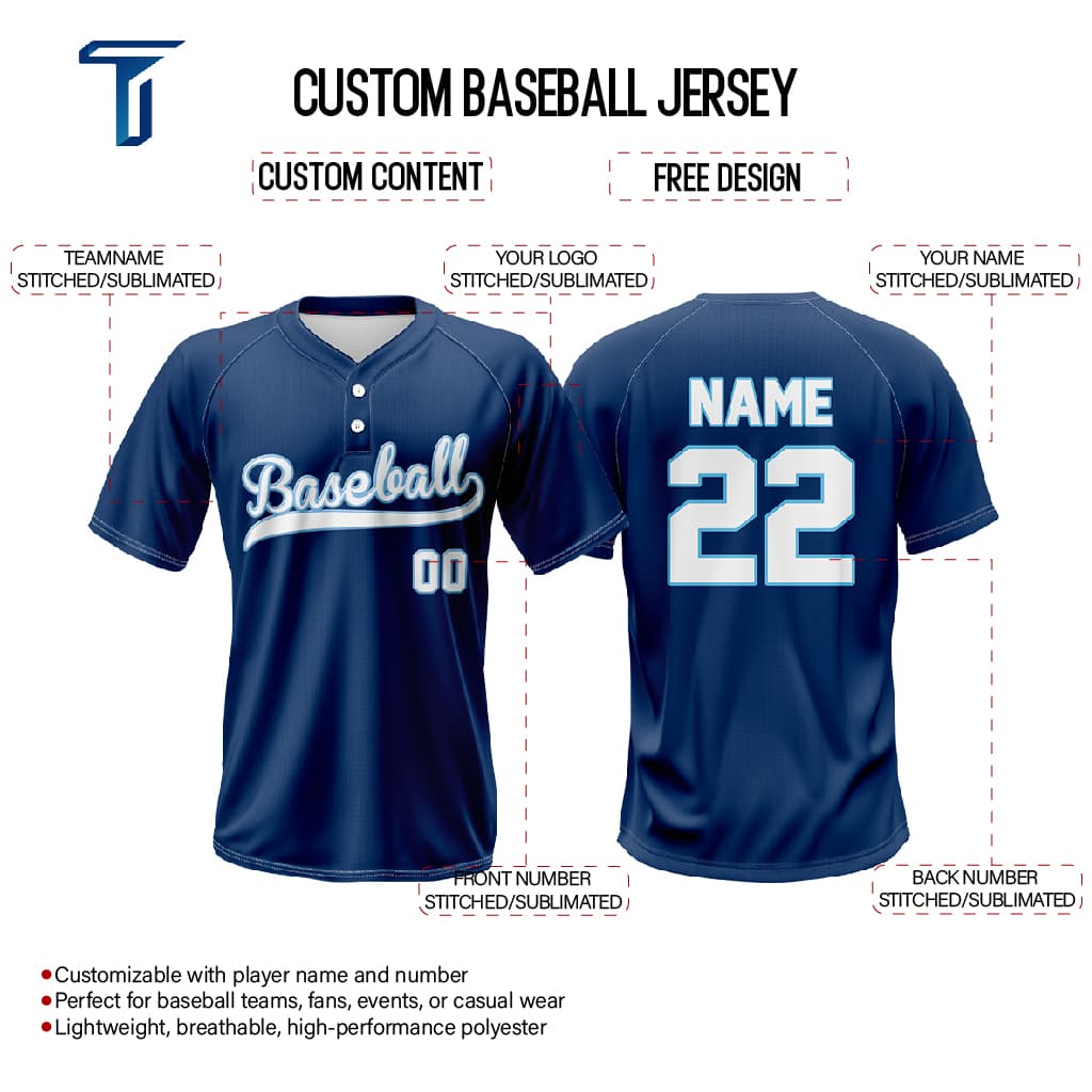 ST Patrick's Blue Custom Two-Button Baseball Jersey