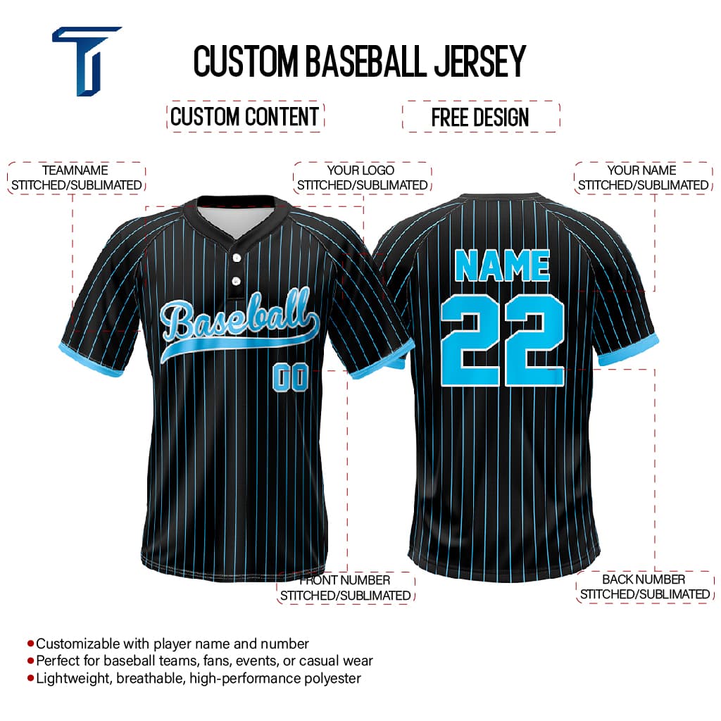 Blue Pinstripe Retro Custom Two-Button Baseball Jersey