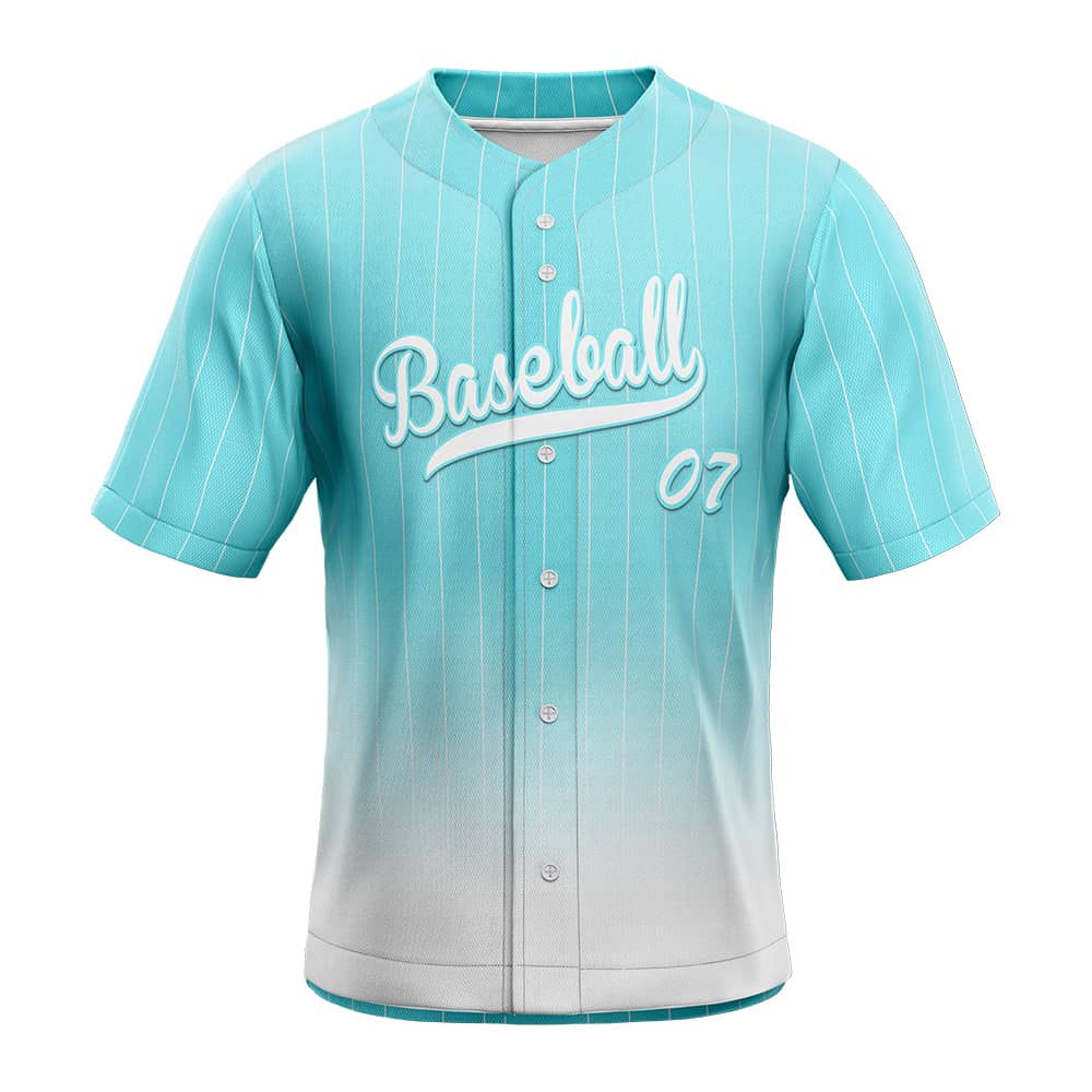 Teal Gradient Pinstripe Custom Full Button Baseball Jersey