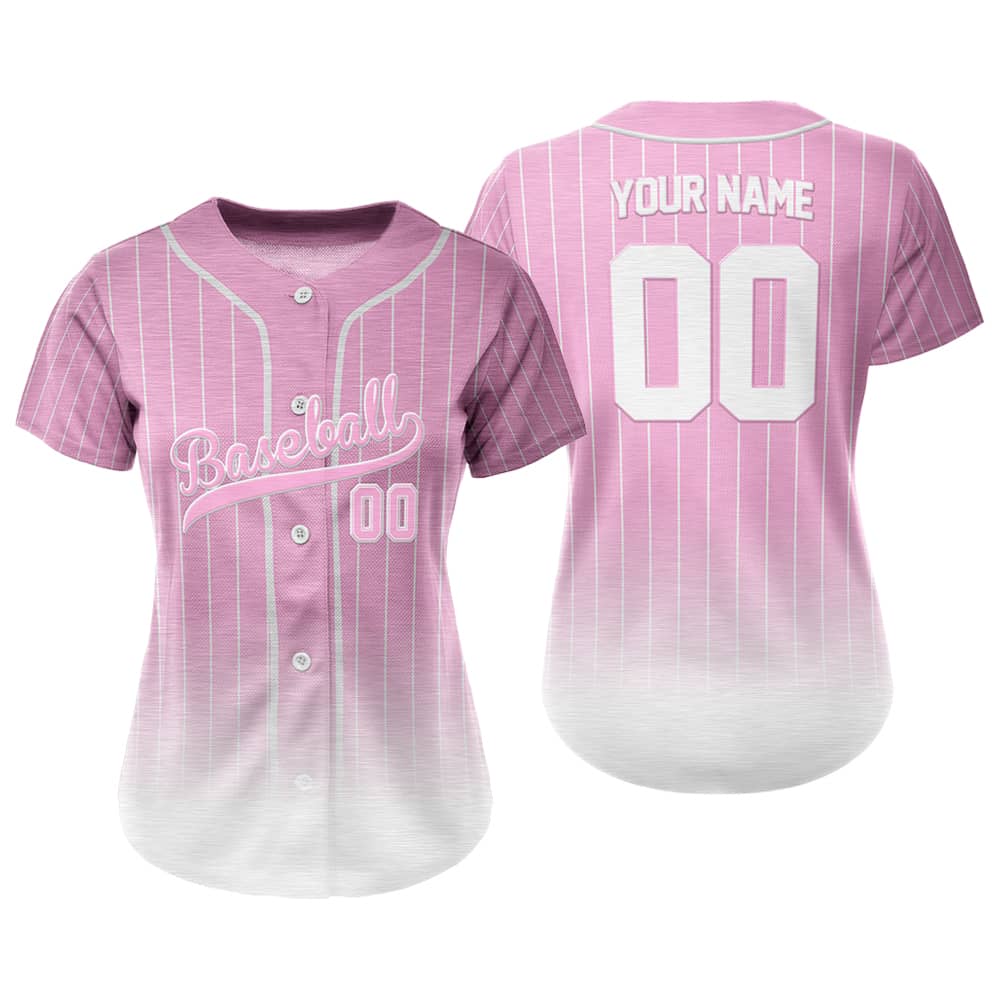 Pink Gradient Pinstripe Custom Full Button Baseball Jersey for Women