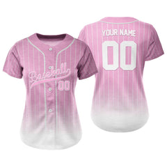 Pink Gradient Pinstripe Custom Full Button Baseball Jersey for Women