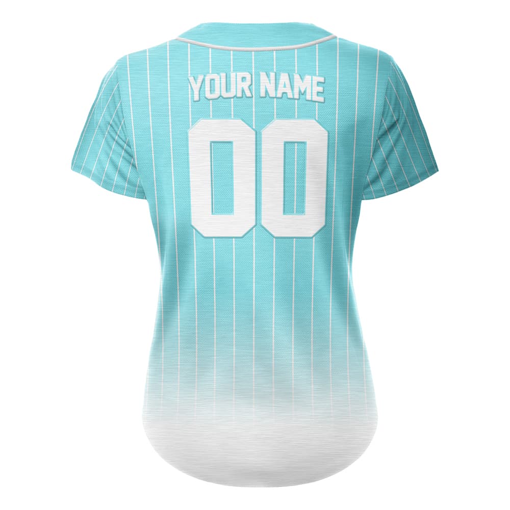 Teal Gradient Pinstripe Custom Full Button Baseball Jersey for Women