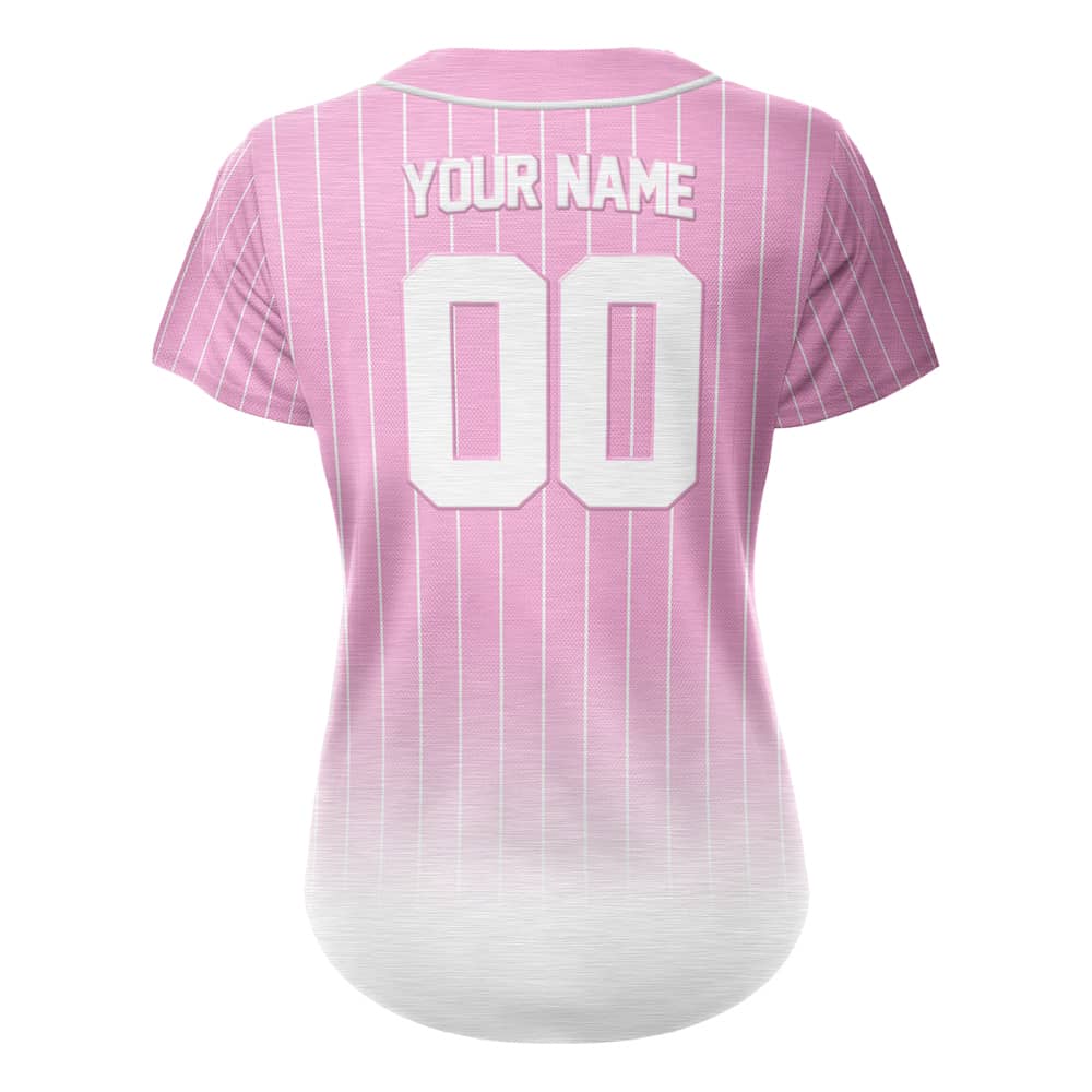 Pink Gradient Pinstripe Custom Full Button Baseball Jersey for Women