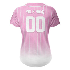 Pink Gradient Pinstripe Custom Full Button Baseball Jersey for Women