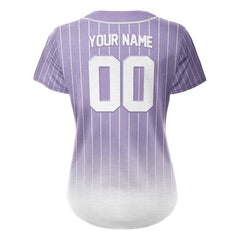 Lilac Gradient Pinstripe Custom Full Button Baseball Jersey for Women