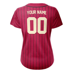 Red Retro Pinstripe Custom Full Button Baseball Jersey for Women